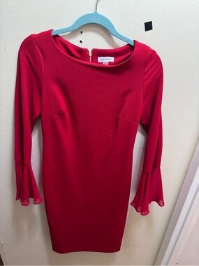 Calvin Klein Vibrant Red Long-Sleeve Sheath Dress with Flared Cuffs size 6